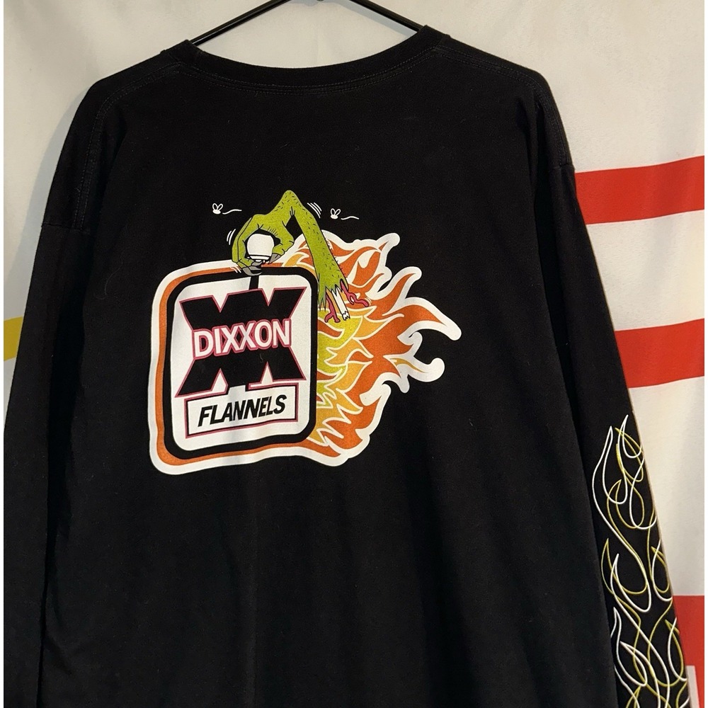 Dixxon Flannels T Shirt Mens 2XL Black Long Sleeve Flame Sleeve Monster - Picture 7 of 7